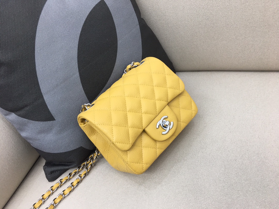 Mini Classic Flap Caviar Bag A01115 Yellow/Silver